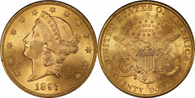 1897-S Liberty Head Double Eagle. MS-64+ (PCGS). CAC.

Smartly impressed with lovely mint luster, this overall smooth and appealing near-Gem is enha...