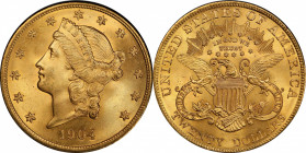 1904 Liberty Head Double Eagle. MS-66 (PCGS).

A frosty golden-apricot example with razor sharp striking detail throughout the design. Surfaces are ...