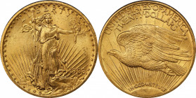 1908 Saint-Gaudens Double Eagle. Motto. MS-65 (PCGS). CAC.

The luster is soft and frosty across this beautiful Gem, blanketing the surfaces in a un...