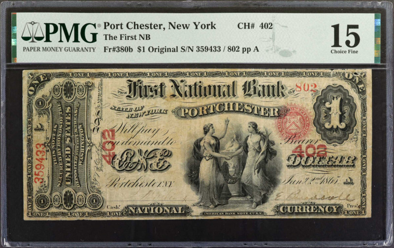 Port Chester, New York. Original $1 Fr. 380b. The First NB. Charter #402. PMG Ch...