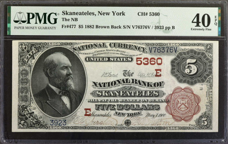 Skaneateles, New York. 1882 Brown Back $5 Fr. 477. The NB. Charter #5360. PMG Ex...