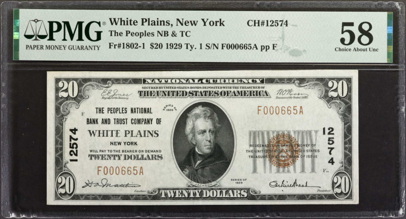 White Plains, New York. 1929 Ty. 1 $20 Fr. 1802-1. The Peoples NB & TC. Charter ...