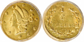 Undated (1853) Round 25 Cents. BG-206. Rarity-4+. Liberty Head. MS-65 (PCGS).

Vivid light gold surfaces are smooth and satiny in texture with sharp...