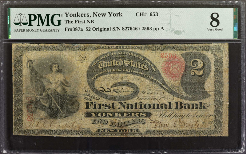 Yonkers, New York. Original $2 Fr. 387a. The First NB. Charter #653. PMG Very Go...