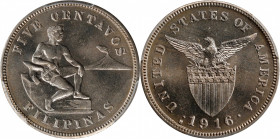 1916-S Five Centavos. MS-65 (PCGS).

An impressive condition rarity for the issue and the type, this highly lustrous example exhibits swirling cartw...