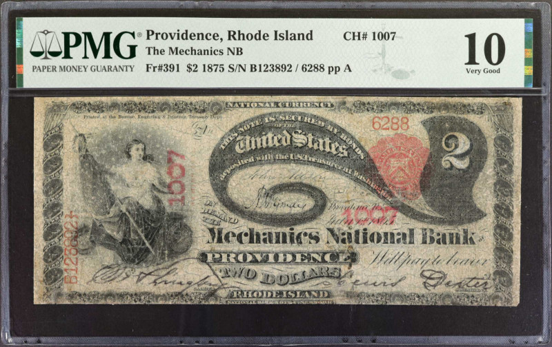 Providence, Rhode Island. $2 1875. Fr. 391. The Mechanics NB. Charter #1007. PMG...