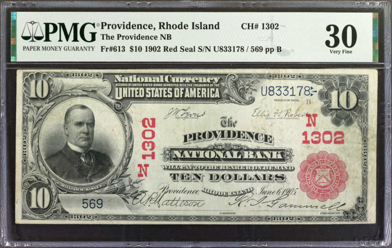 Providence, Rhode Island. $10 1902 Red Seal. Fr. 613. The Providence NB. Charter...