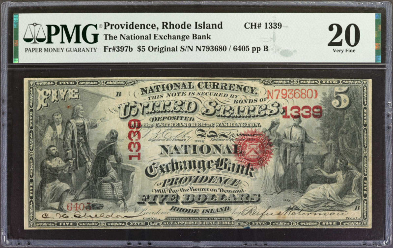 Providence, Rhode Island. $5 Original. Fr. 397b. The National Exchange Bank. Cha...