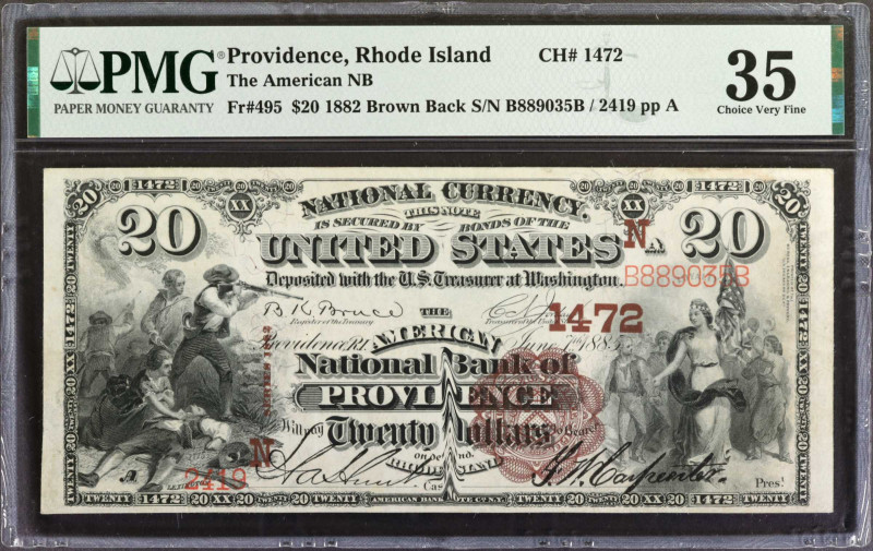 Providence, Rhode Island. $20 1882 Brown Back. Fr. 495. The American NB. Charter...