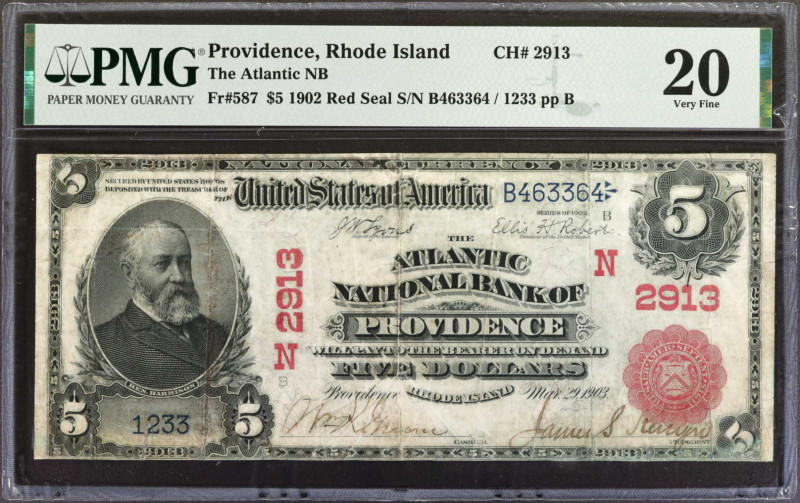 Providence, Rhode Island. $5 1902 Red Seal. Fr. 587. The Atlantic NB. Charter #2...