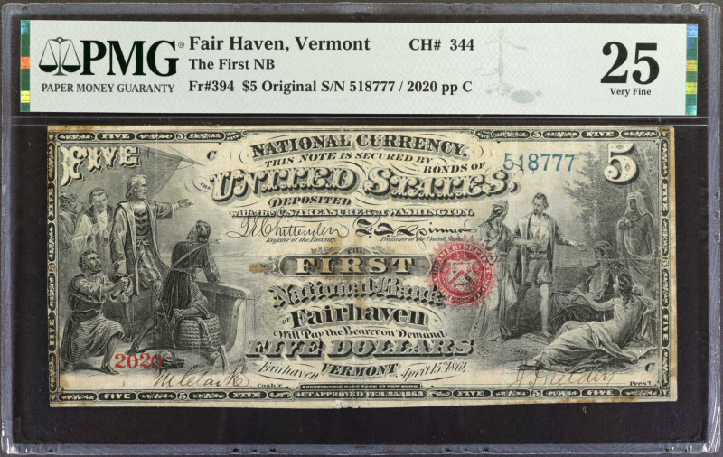 Fair Haven, Vermont. $5 Original. Fr. 394. The First NB. Charter #344. PMG Very ...