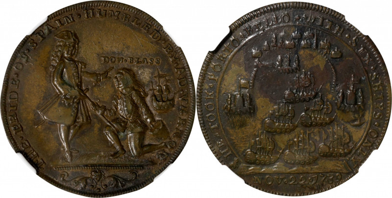 1739 Admiral Vernon Medal. Porto Bello with Multiple Portraits. Adams-Chao Pbvl ...