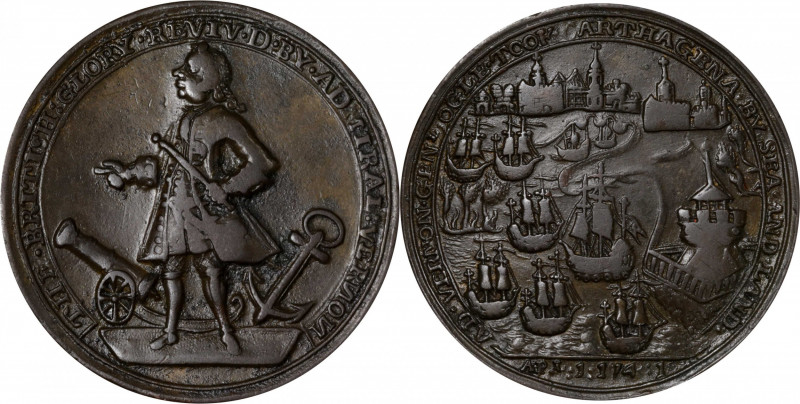 1741 Admiral Vernon Medal. Cartagena. Adams-Chao CAv 3-C, M-G 216. Rarity-6. Cop...