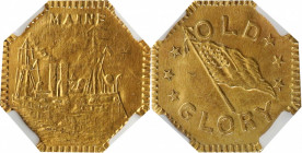 Undated (ca. 1898) U.S.S. Maine / Old Glory Medalet. Gilt. MS-63 (NGC).

9.4 mm, octagonal. Obv: Battleship view with name MAINE above. Rev: America...