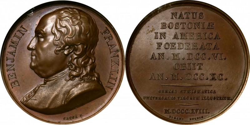 "1818" (ca. 1830) Benjamin Franklin Series Numismatica Medal. By Armand Caque. G...