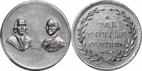 Undated (ca. 1834) Franklin, Par Nobile Fratrum Medal. By James Bale. Musante GW-144, Baker-202B, Greenslet GM-75. MS-61 (PCGS).

27.4 mm. 7.3 grams...