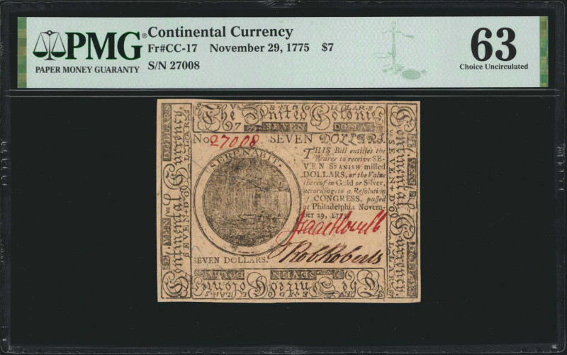 CC-17. Continental Currency. November 29, 1775. $7. PMG Choice Uncirculated 63....