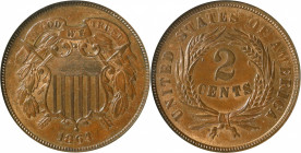 1864 Two-Cent Piece. Large Motto--Rotated Dies--MS-62 RB (ANACS). OH.

PCGS# 3579. NGC ID: 22N8.

Estimate: $ 150
