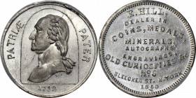 1860 E. Hill Store Card. Third Obverse. Musante GW-233, Baker-542C, Miller NY-380. White Metal. MS-62 (PCGS).

29 mm. Pleasing light pewter gray wit...