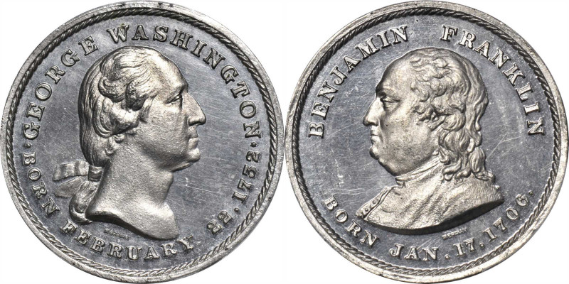 "1732" (ca. 1860) Washington and Franklin Medal. By Joseph Merriam. Musante GW-3...