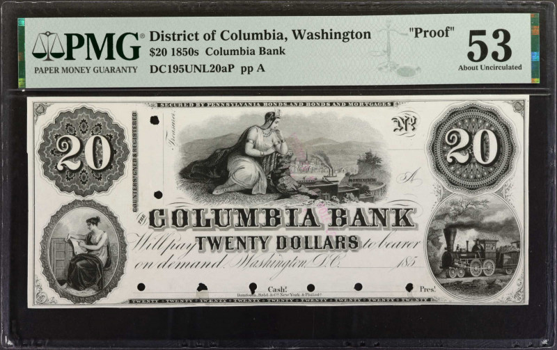 Washington, District of Columbia. Columbia Bank. 1850s. $20. PMG About Uncircula...