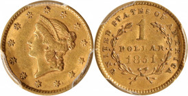 1851 Gold Dollar. MS-61 (PCGS).

PCGS# 7513. NGC ID: 25BK.

Estimate: $ 250