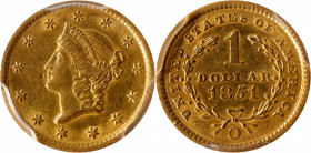 1851-O Gold Dollar. Winter-2. AU-55 (PCGS).

PCGS# 7516. NGC ID: 25BN.

Estimate: $ 300