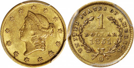 1851-O Gold Dollar. Winter-2. AU-53+ (PCGS).

PCGS# 7516. NGC ID: 25BN.

From the Mark and Lottie Salton Collection.

Estimate: $ 325