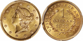 1853 Gold Dollar. MS-62 (PCGS).

PCGS# 7521. NGC ID: 25BU.

From the Mark and Lottie Salton Collection.

Estimate: $ 350