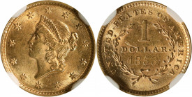 1853 Gold Dollar. MS-62 (NGC).

PCGS# 7521. NGC ID: 25BU.

Estimate: $ 275
