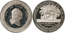 1875 Cambridge Centennial Medal. By George Hampden Lovett. Musante GW-835, Baker-436B. White Metal. MS-64 DPL (NGC).

35 mm.

Estimate: $ 300