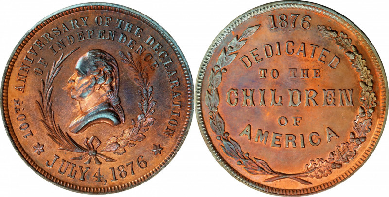 1876 Children of America Medal. By George Hampden Lovett. Musante GW-902, Baker-...