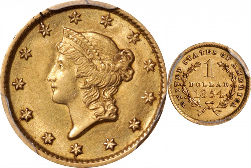 1854 Gold Dollar. Type I. AU-55 (PCGS).

PCGS# 7525. NGC ID: 25BY.

Estimate...