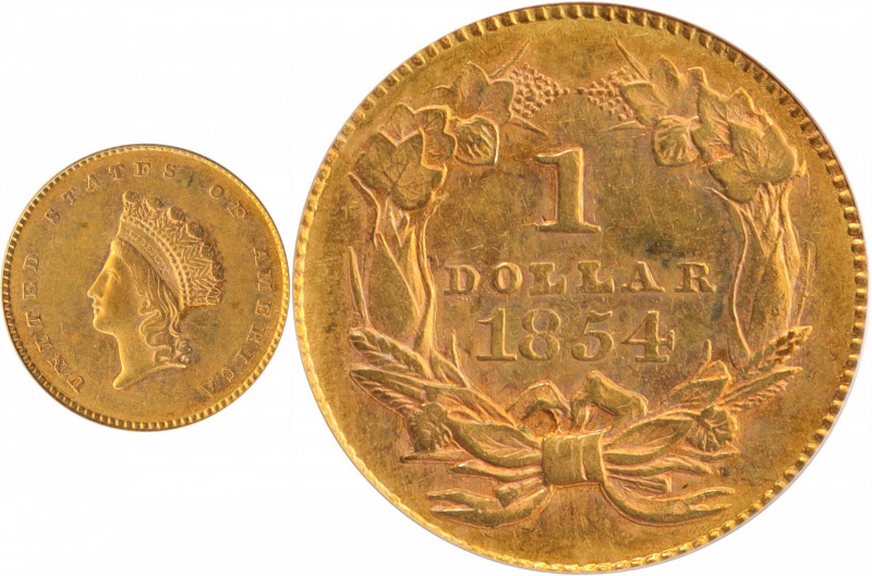 1854 Gold Dollar. Type II. AU-55 (PCGS).

PCGS# 7531. NGC ID: 25C3.

Estimat...