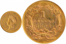 1854 Gold Dollar. Type II. AU-55 (PCGS).

PCGS# 7531. NGC ID: 25C3.

Estimate: $ 500