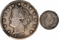 1885 Liberty Head Nickel. VF-25 (NGC).

PCGS# 3846. NGC ID: 2773.

Estimate: $ 750