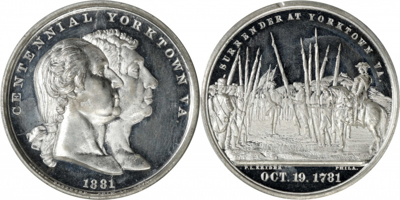 1881 Yorktown Centennial Medal. By Peter L. Krider. Musante GW-963, Baker-452C. ...
