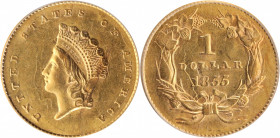 1855 Gold Dollar. Type II. AU-55 (PCGS).

PCGS# 7532. NGC ID: 25C4.

Estimate: $ 450