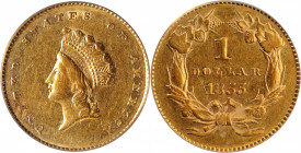 1855 Gold Dollar. Type II. AU-53 (PCGS).

PCGS# 7532. NGC ID: 25C4.

Estimate: $ 400