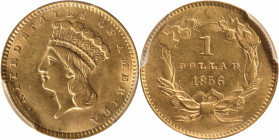 1856 Gold Dollar. Upright 5. AU-58 (PCGS).

PCGS# 7541. NGC ID: 25CA.

Estimate: $ 350