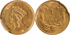 1856 Gold Dollar. Upright 5. AU-55 (PCGS).

PCGS# 7541. NGC ID: 25CA.

Estimate: $ 300