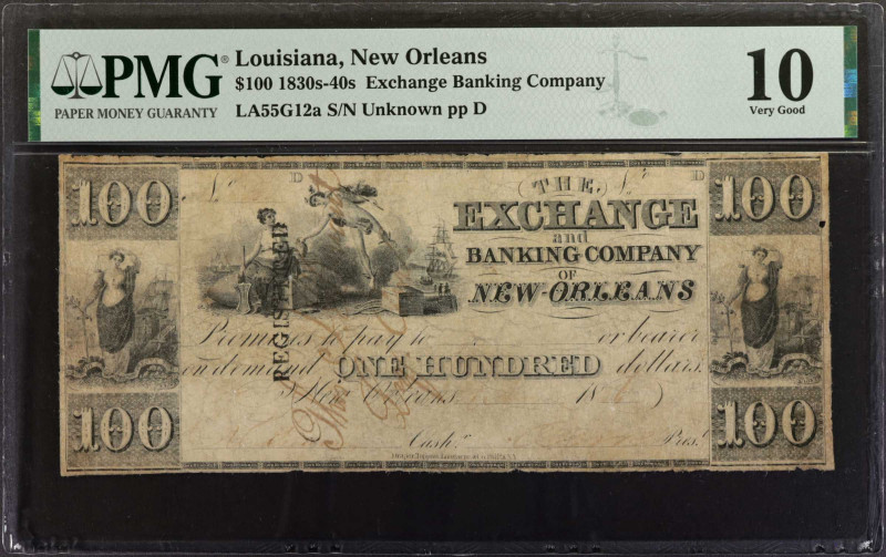 New Orleans, Louisiana. Exchange Banking Company. 1830s-40s. $100. PMG Very Good...