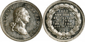 1883 New York Evacuated Medal. Musante GW-1013, Baker-460B. White Metal. MS-61 DPL (NGC).

32 mm.

Ex R. Jesinger Collection.

Estimate: $ 100