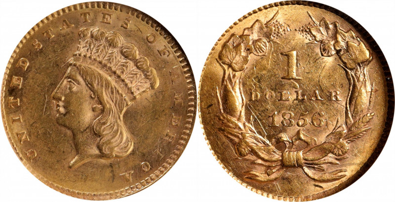 1856 Gold Dollar. Slant 5. AU-58 (NGC).

PCGS# 7540. NGC ID: 25CB.

Estimate...