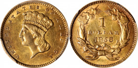1856 Gold Dollar. Slant 5. AU-55 (PCGS).

PCGS# 7540. NGC ID: 25CB.

Estimate: $ 225