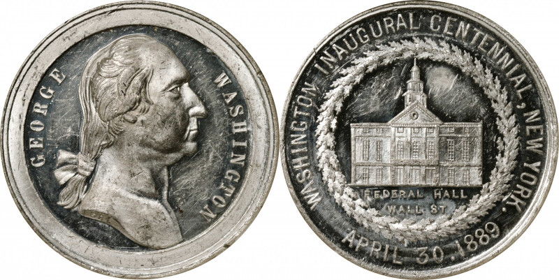 1889 Inaugural Centennial Medal. Plain Rim - Large Federal Hall. Musante GW-1090...