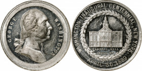 1889 Inaugural Centennial Medal. Plain Rim - Large Federal Hall. Musante GW-1090, Douglas-18. White Metal. MS-61 DPL (NGC).

40 mm.

Ex R. Jesinge...