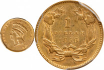 1856 Gold Dollar. Slant 5. AU-53 (PCGS).

PCGS# 7540. NGC ID: 25CB.

Estimate: $ 200