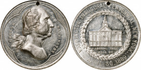1889 Inaugural Centennial Medal. Clover Rim - Large Federal Hall. Musante GW-1093, Douglas-20. White Metal. MS-61 DPL (NGC).

40 mm. Pierced for sus...