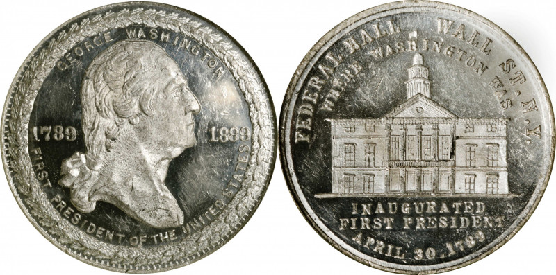 1889 Inaugural Centennial Medal. George Washington First President - Federal Hal...